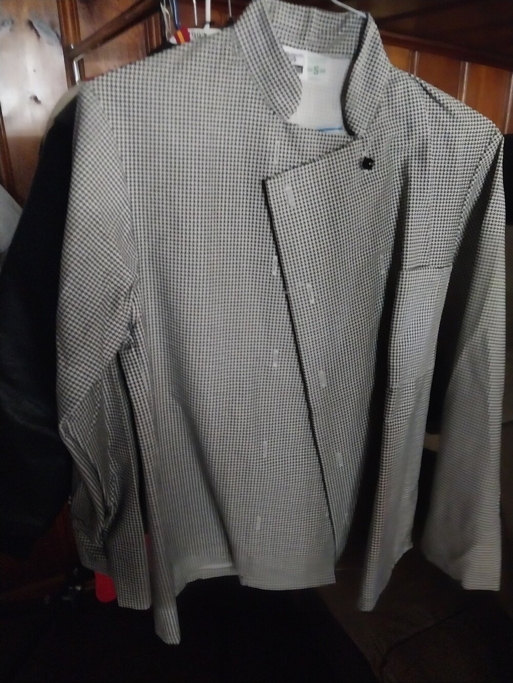 Superior Style Men's Black & White Houndstooth Chef Coat - Modern Stand Collar